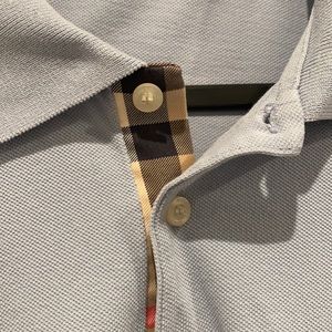 Burberry Light Blue Polo Shirt with Check Trim